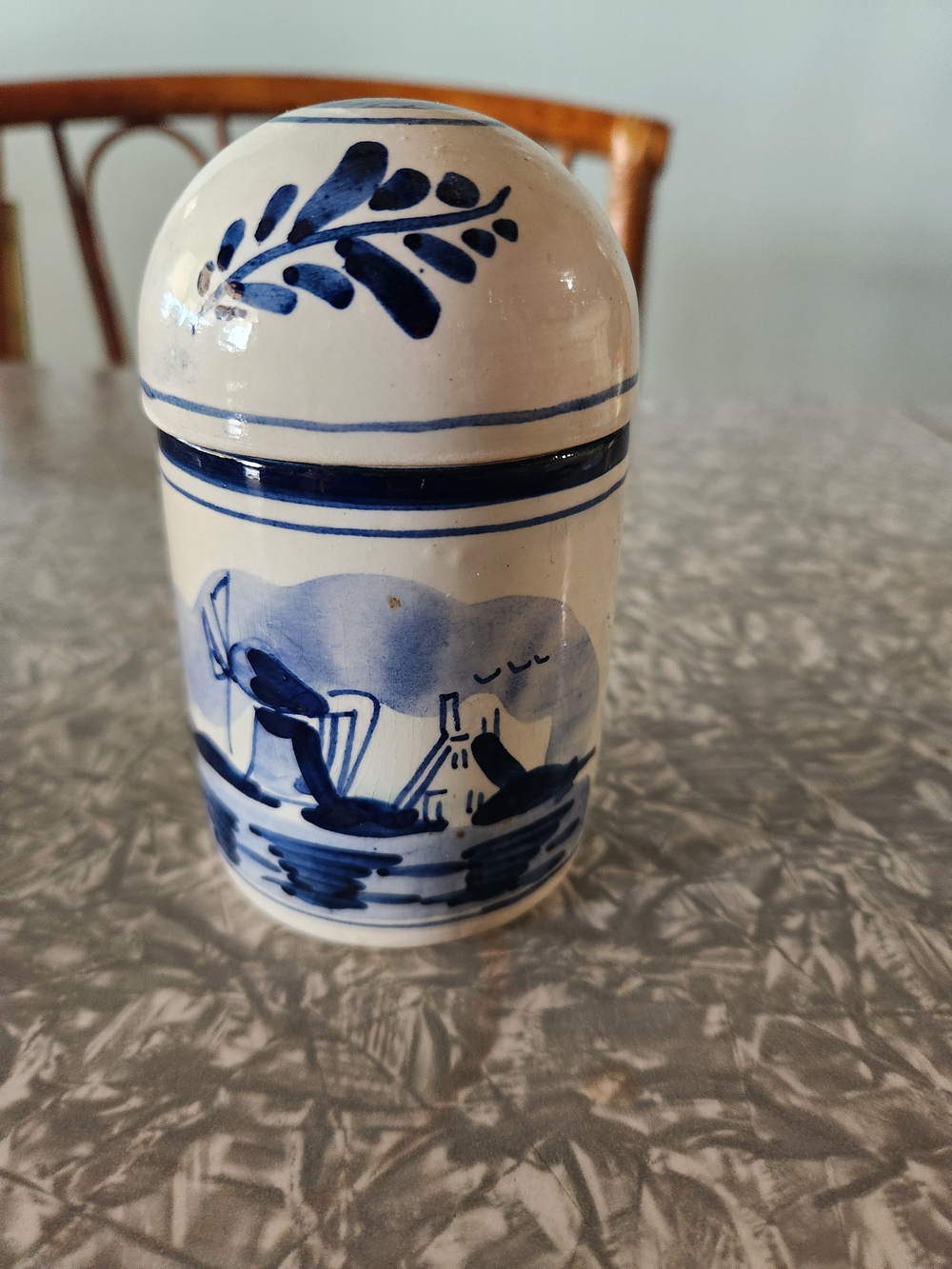 Source Unknown Blue and White Hand-Painted Ceramic Jar